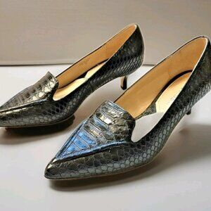 Adrienne Vittadini Scout Brown Reptile Kitten Heel Pointed Toe Pumps Size 6